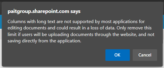 255 Characters Text Example Multiple Lines of Text Fields in SharePoint – The reason for the 255 limit