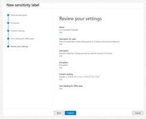 Review Sensativity label settings