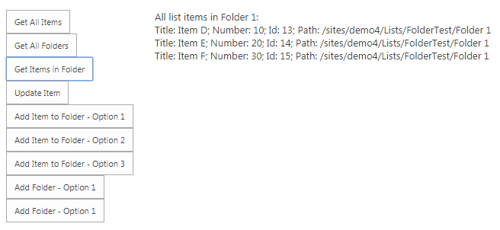 Screen capture of all list items in Folder 1