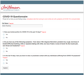 Jim Henson Covid-19 questionnaire