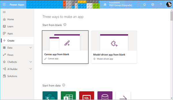 PowerApps Create Canvas app from blank