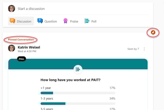 Yammer Conversation pinned