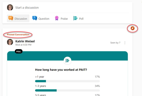 Yammer Conversation pinned