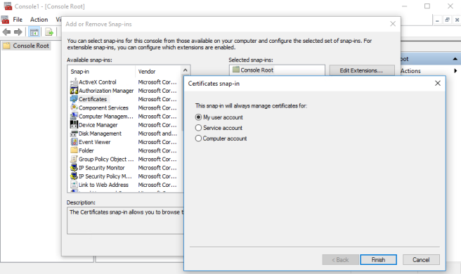 Open the MMC Certificates snapin