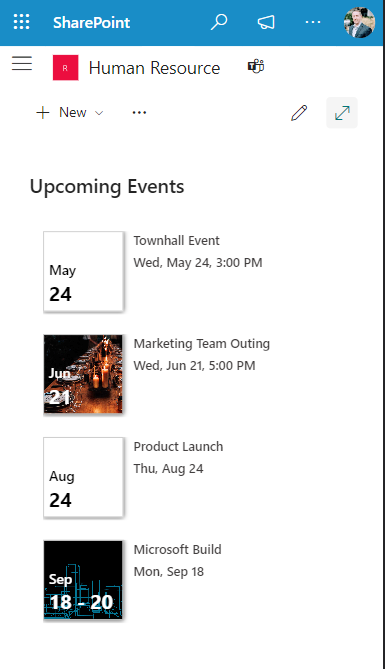 Mobile view of Cross-Site Event Calendar