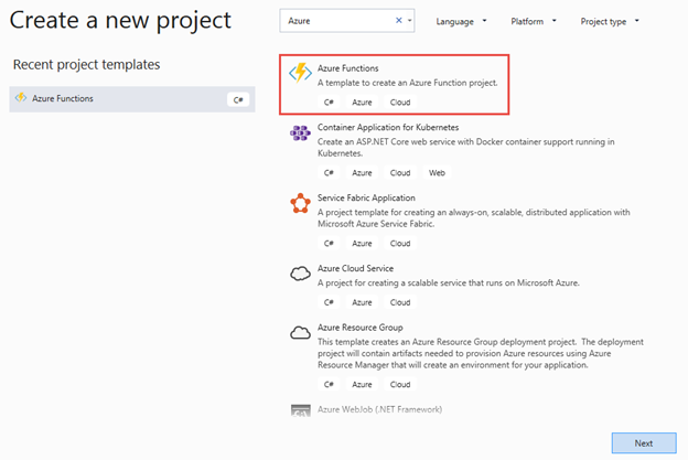 Azure Functions new project