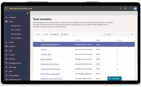 Microsoft Teams Templates / Description: Choose different out-of-the-box Microsoft Teams Templates 
