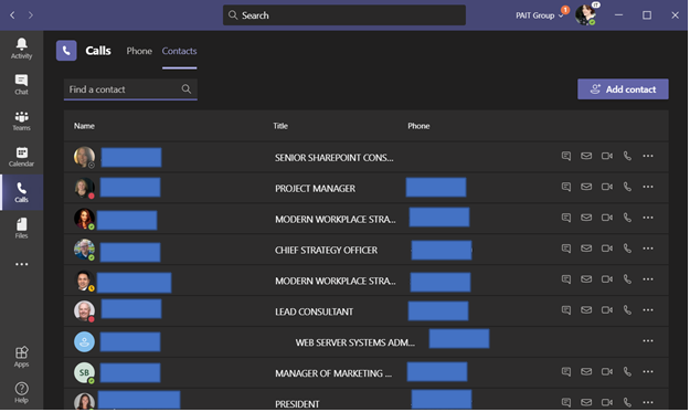 Microsoft Teams Contacts